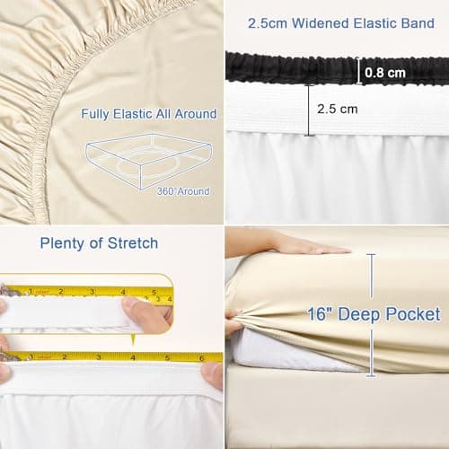 PHF 100% Rayon Derived from Bamboo Fitted Sheet Twin Size, 16" Deep Pocket,2.5cm Wider Strong Elastic Easy Fit, Breathable Silky Soft Skin-Friendly for Hot Sleeper,39"x 75", Natural,No Pillowcase 5
