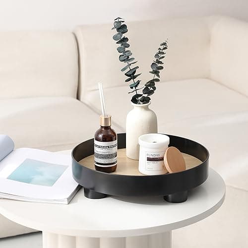 Decorative Tray Coffee Table Tray Round Trays for Home Decor Bathroom Counter Tray Perfume Organizer for Dining Table, Dresser, Kitchen,12 Inch, Black 6