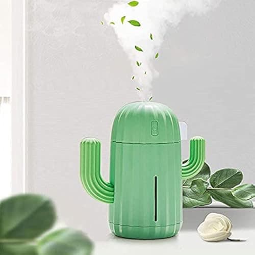 YINGJEE Mini Humidifier Single Room Humidifiers with Night Light Portable Cactus Air humidifier for for Yoga, Office, spa, Bedroom,Baby Room,Silica Gel Diffuser for tap Water only(Green)