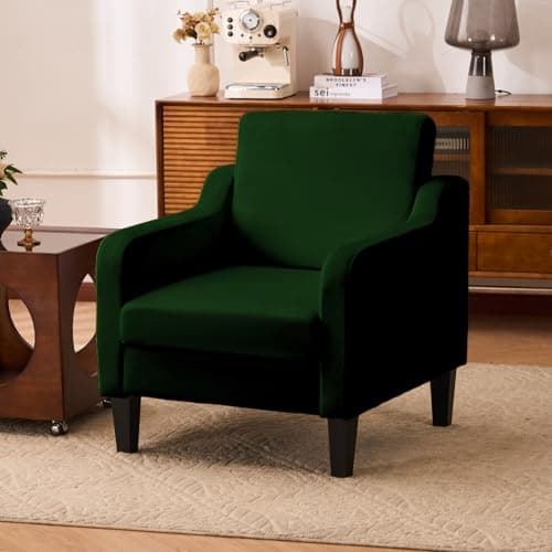 Dailyhome Accent Chair for Living Room, Modern Velvet Living Room Chairs with Wide Backrest, Upholstered Comfy Chair with Cushion, Oversized Sofa Chair with Wood Legs, Single Armchair, Green