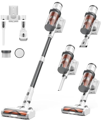 CHEBIO Cordless Vacuum Cleaner, 550W/45Kpa Vacuum Cleaners for Home, Max 60Mins Runtime, Anti-Tangled & 1.6L Dust Cup Stick Vacuum, Lightweight Vacuum for Carpet, Hard Floor(Upgraded)