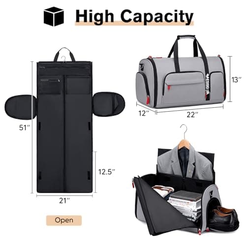 Vessgra Rolling Garment Bags for Travel, Garment Bag with Wheels, Convertible Garment Duffel bag, Carry On Garment Bag with Shoe Compartment, Rolling Duffel Bag with Detachable Trolley System-Grey 3