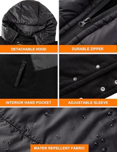 HENNCHEE Heated Blanket Battery Operated with Removable Hooded 70" x 42" Portable Heated Blanket with 16000mAh Battery Pack 5 Heating Zones Waterproof Heated Poncho for Home, Outdoors, Camping, Black 8