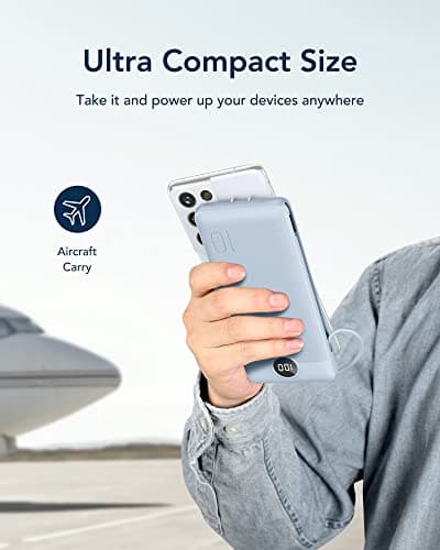 VEGER Portable Charger with Built-in AC Plug and Cables, All in One 10000mAh Ultra Slim Power Bank Travel Essentials, Fast Charging Battery Pack Compatible with iPhone, Samsung, Android (Blue) 8