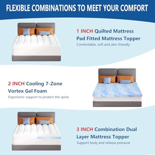 KAYFIA Mattress Topper Full with Dual Layer 3 Inch Memory Foam, 2 Inch Cooling 7-Zone Gel Memory Foam Plus 1 Inch Down Alternative Pillow Top Mattress Topper,Deep Pocket, Support for Back Pain Relief 9