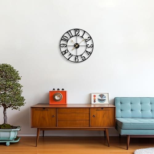 LEIKE Large Wall Clocks,Silent,Non Ticking,Battery Operated Small Vintage Round Modern Metal Wall Clock for Living Room, Bedroom,Kitchen,Farmhouse,Office Decor-13.5 Inch(Black-Arabic Number) 7