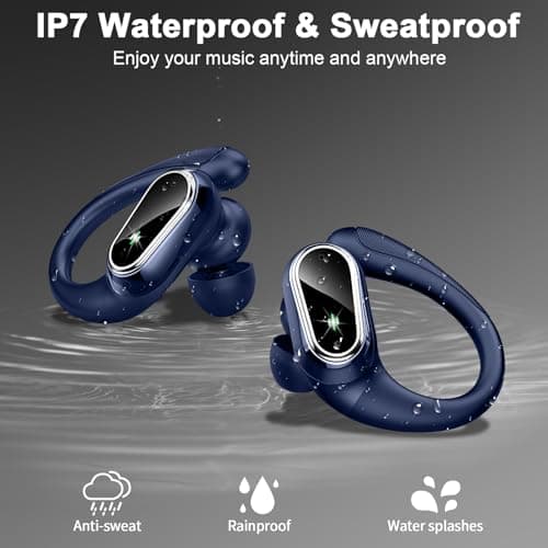 Wireless Earbuds Bluetooth Headphone Sport, 50Hrs Playtime Wireless Headphones with ENC Noise Canceling Mic, Over Ear Buds with Earhook Deep Bass, Digital Display, IP7 Waterproof for Running, Blue 7