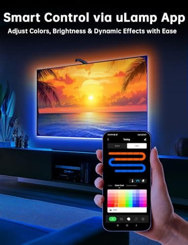 FFJ TV LED Backlight with Sensor, 14.7ft Cuttable RGB Lights That Change with TV for 55-65 Inch Screen and PC Monitor, Smart App Control, Game & Music Sync Color Changing Light 5