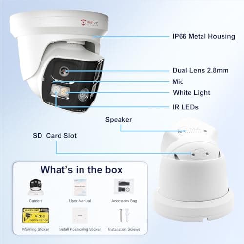 Anpviz 4K Dual Lens PoE IP Security Camera Outdoor 180 Degree Panoramic Wide Angle, 8MP PoE Camera with Smart Dual Light, Human/Vehicle Detection, Two Way Talk, 512GB SD Slot, Full Metal (U Series) 8