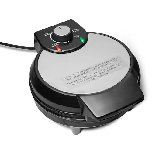 Amazon Basics Belgian Waffle Maker with 8-inch Round Ceramic Non-Stick Plate, Browning Control, Black