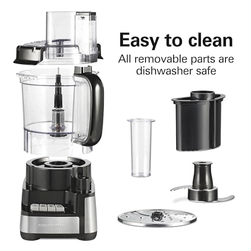 Hamilton Beach Stack & Snap Food Processor and Vegetable Chopper, BPA Free, Stainless Steel Blades, 12 Cup Bowl, 2-Speed 450 Watt Motor, Black (70725A) 7