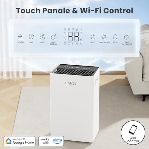 Candy 4500 Sq.Ft Dehumidifier for Basement,80 Pints Dehumidifiers for Home,Continuous/Sleep/Auto Mode,1.35 Gal Water Tank with Drain Hose,Portable & Wifi for Large Room,Bedroom,Bathroom,Garage,Laundry 4