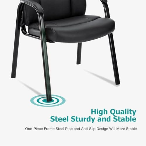 DUMOS Reception Chair with Padded Arms - Executive Leather Waiting Room Chairs Office Guest Chair No Wheels for Conference Room Lobby Side, Black 6