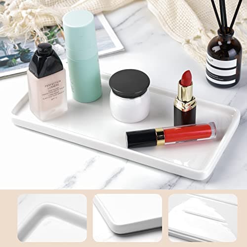 Gurygo 8" Bathroom Trays - Ceramic Vanity Tray for Bathroom - Small Ceramic Tray - Kitchen Soap Trays - Porcelain Dispenser Organizer for Kitchen Bathtub Counter (White) 9