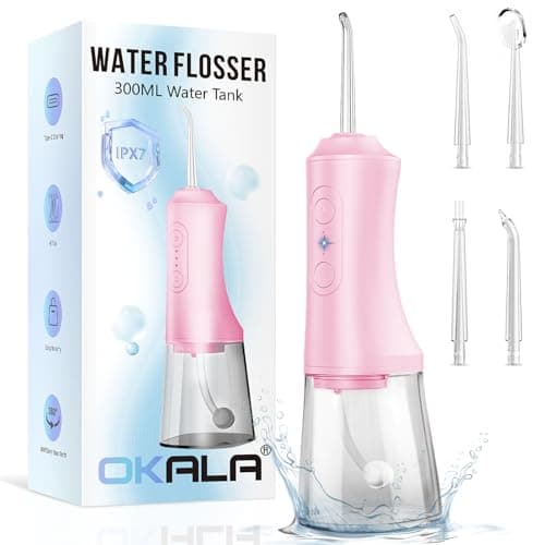 Water Dental Flosser - Portable Cordless Oral Irrigator 300ML, Rechargeable IPX7 Waterproof Irrigation Cleaner for Teeth Cleaning & Flossing, Travel & Home Use (Pink)