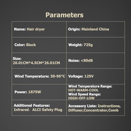 JINRI Ionic Hair Dryer with Diffuser & Comb and Concentrator, Lightweight Quiet Infrared Blow Dryer, Powerful 1875 Watt Motor for Smooth and Fast Drying Hair, Black 9