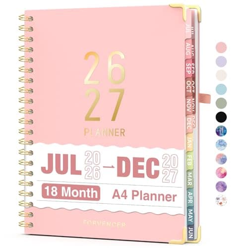 Jul 2026 - Dec 2027 Planner, Forvencer 18 Month Academic Planner 2026-2027, 8.5" x 11", Calendar Planner Weekly and Monthly, Daily Agenda Book, College School Supplies for Student Teacher, A4, Pink
