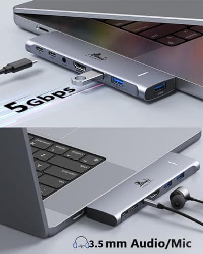 USB C Hub Adapter for MacBook Pro/Air M1M2M3 2022 2021 2020 13"15"16",Multiport MacBook Adapter MacBook Accessories with 4K HDMI,3USB3.0,Audio,100W Thunderbolt-Enabled USB-C,Support MagSafe 3 Charging 5