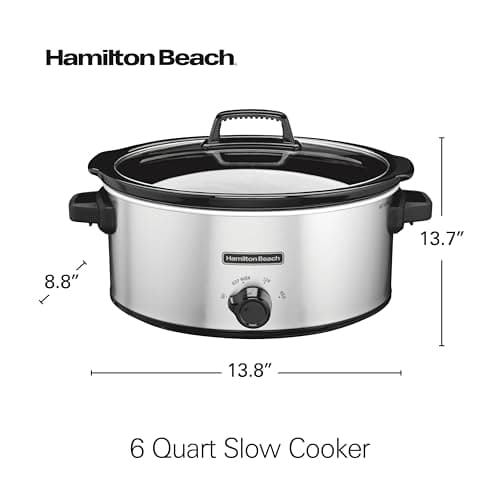 Hamilton Beach 6-Quart Slow Cooker with 3 Cooking Settings, Dishwasher-Safe Stoneware Crock & Glass Lid, Silver (33665G) 8