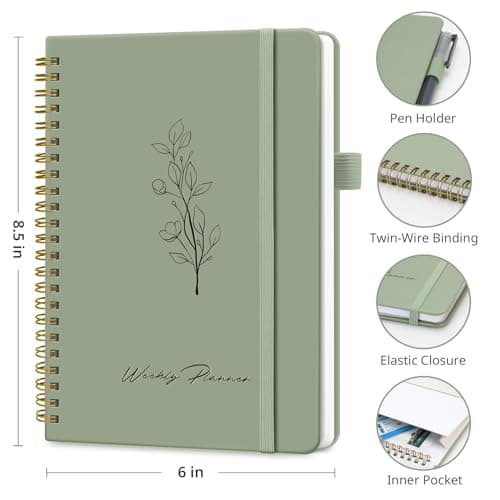 Undated Weekly Planner, Weekly To Do List Notebook with Goal & Habit Tracker Organizer, A5 Weekly Planner Notebook with Spiral Binding, 6.1" x 8.2" - Green 6