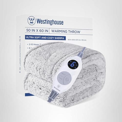 Westinghouse Electric Blanket Throw Size, Soft Plush Sherpa Heated Blanket with 6 Heating Levels & 2-10 Hours Auto-Off, Machine Washable, 50x60 inches, Grey 7