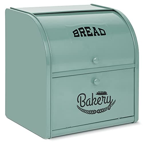 Pitmoly Stainless Steel Bread Box, 2 Layer Roll Top Bread Boxes, Large Capacity Food Storage Container for Kitchen Counter, Metal Bread Bin, Bread Holder for Countertop 11.8" x 9.6" x 12.8" (Green)