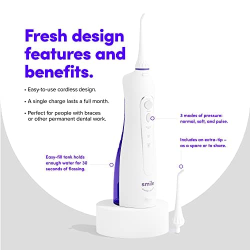 SmileDirectClub Cordless Water Flosser with 2 Nozzles - Waterproof Teeth Cleaner with 3 Pressure Modes - Removes 99% of Plaque 5