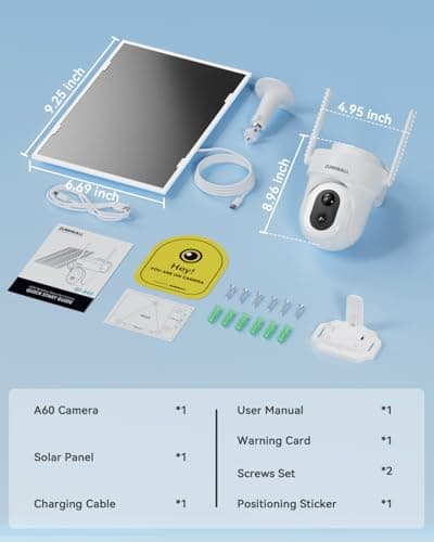 ZUMIMALL 24/7 Recording Solar Security Cameras Wireless Outdoor, 9W Solar Panel, AOV Cameras for Home Security, 360° Auto Tracking, 2K Color Night Vision, 2.4GHz WiFi, 512G Local Storage(Not Include) 9