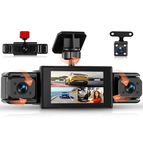 360 ° View 4 Channel 1080P Dash Cam for Cars, Front and Rear Inside Left Right, 3" IPS HD Display Screen, 8 IR Night Vision, 150 Wide Angle, Loop Recording, Motion Detection, for All Vehicles