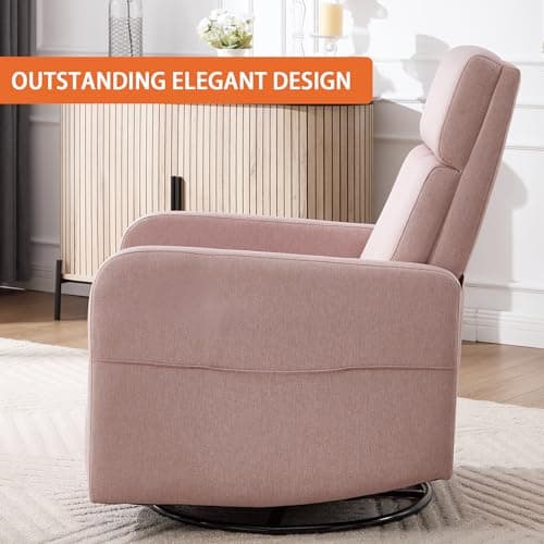 Ketaiyou Rocker Swivel Recliner Chair for Adults, Overstuffed Large Manual Recliner Glider with Massage and Heat, Comfy Soft Fabric Living Room Reclining Sofa Chair (Pink) 8