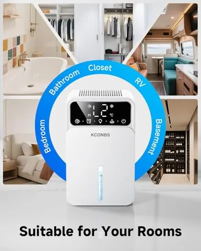 Dehumidifier, Dehumidifiers for Home, 60 OZ Water Tank, 500 sq.ft Dehumidifier for Bathroom, Bedroom, Basement with Auto Shut Off, Timer, 7 Colors LED Light (White) 5
