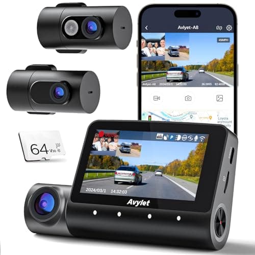 5K 3 Channel Dash Cam, 5G Wi-Fi Built-in GPS with 64GB Card, 4K+1080P+1080P Front and Rear Inside Triple Car Camera with 3'' IPS Screen, IR Night Vision, Voice Control, 24H Parking Monitor, 512GB Max
