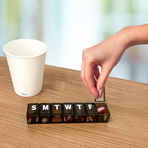 Amazon Basic Care Weekly (7-Day) Pill Organizer, Vitamin Planner, And Medicine Box, Medium Compartments, Black 6