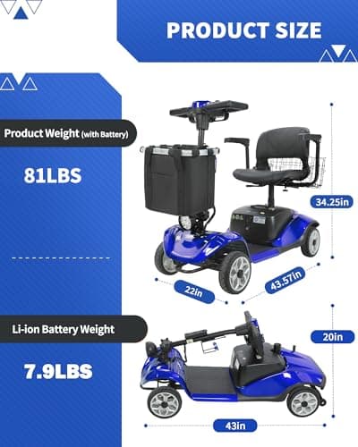 4-Wheel Mobility Scooter with Suspension&Phone Holder,350W Mobility Scooters for Seniors/Adults with Detachable Lithium Battery,330LBS Capacity 18Miles Electric Wheelchair,Front&Rear Basket 8