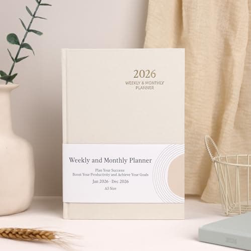 2026 Planner - Weekly and Monthly Planner, January 2026 - December 2026, Linen Hardcover, 2026 Calendar Planner Book with Tabs, Aesthetic, Perfect for Office Home School Supplies (Beige, A5) 7