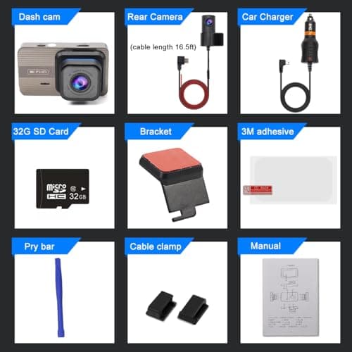 XQCK Dash Cam Front and Rear: 2K+1080P Dual Dash Camera for Cars, with 3.0" IPS Screen, G-Sensor, Loop Recording, 170° Wide Angle, Night Vision, Parking Mode,32GB SD Card Included,No WiFi 7