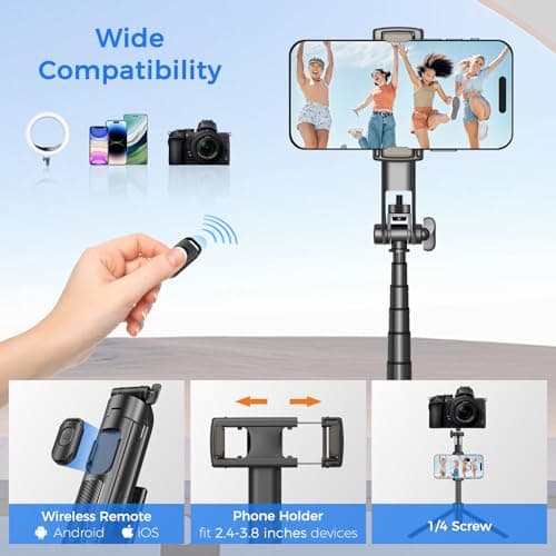Selfie Stick Travel Tripod for Cell Phone with Remote Control and Phone Holder, Extendable Selfie Stick for iPhone, iPhone Tripod for Video Recording, 50 Inch, Black 6
