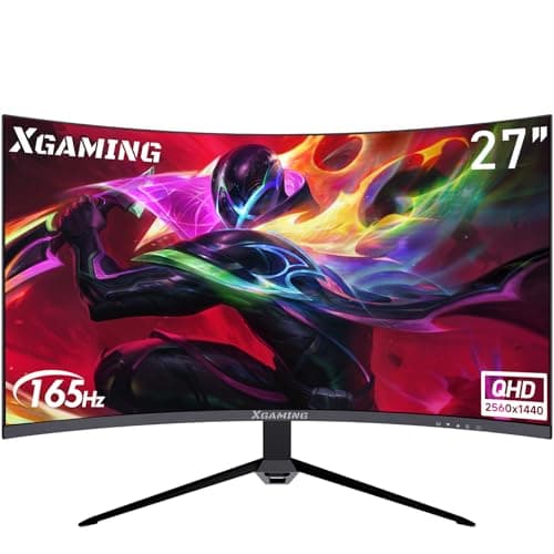 XGaming 27 Inch Curved Gaming Monitor, QHD 2560 x 1440p, 144Hz/165Hz, 16:9 Wide HDR Display, 99% sRGB, FreeSync, 1ms, Built-in Speaker, 2* HDMI & DisplayPort, Tilt Adjustable, Black