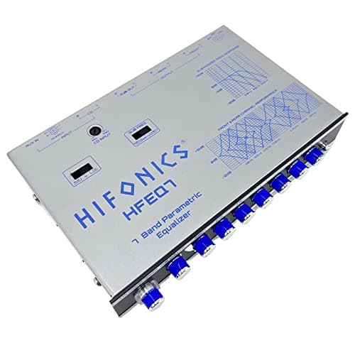 Hifonics HFEQ7 7-Band 9 Volts 1/2 DIN Pre-Amp Car Audio Graphic Equalizer with Front 3.5mm Auxiliary Input, Rear RCA Auxiliary Input and High Level Speaker Inputs Black 7