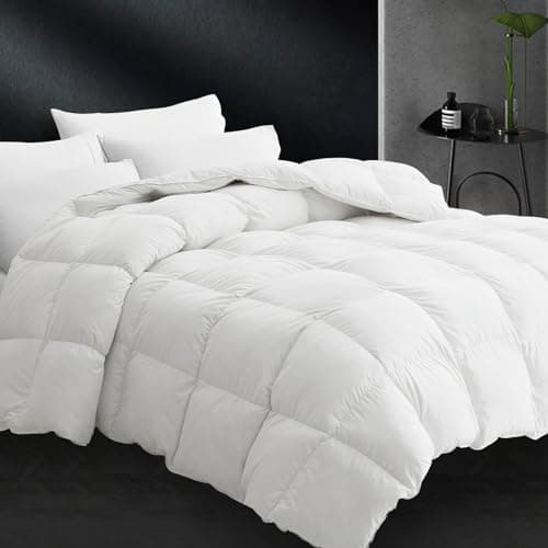 CYMULA Queen Size Feather Down Comforter - All Season White Duvet Insert, Lightweight Box Stitched, Fluffy Breathable, Ultra Soft Quiet Hotel Style with 8 Tabs(90" x 90")