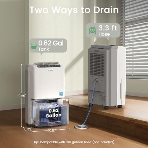 Waykar 2000 Sq. Ft 34 Pints 2025 Most Efficient Energy Star Dehumidifier for Home and Basement with Auto or Manual Drainage, Quiet 33dB Operation, 0.62 Gallon Water Tank Capacity 6