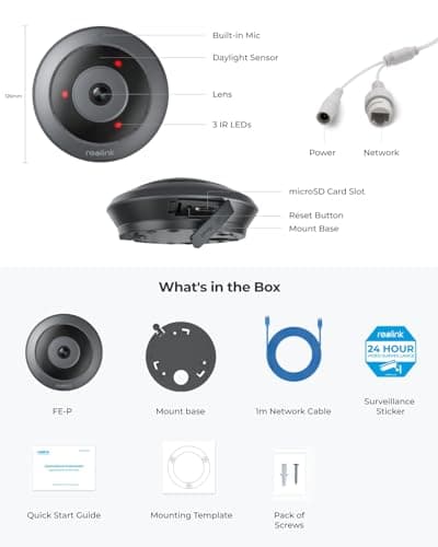 REOLINK 6MP PoE IP Fisheye Camera with 360° View, Surveillance for Home/Office Security, Smart Human Detection, Two Way Talk, Ceiling/Wall/Desk Mount, Multiple Panoramic Display Views, FE-P(Black) 9