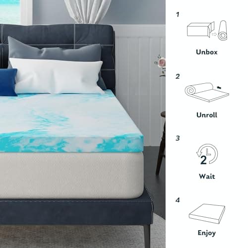 Memory Foam Topper 2 Inch Twin, Cooling Gel Foam Mattress Topper for Pressure Relief, Ventilated Design Bed Topper in a Box, CertiPUR-US Certified, 38"×75", Medium 5