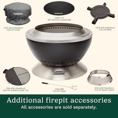 Cuisinart 24” Cleanburn Smokeless Fire Pit with Removable Base for Ash, Portable Wood Burning Outdoor Fireplace, Stainless Steel Smoke Free Outdoor Heater, Enhanced Airflow and Easy Cleanup 6