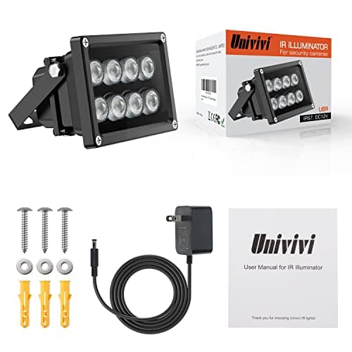 Univivi IR Illuminator 90 Degree Wide Angle 8-LEDs IR Infrared Light 850nm Infrared Illuminator for Night Vision IP67 Waterproof Outdoor for Security Cameras 6