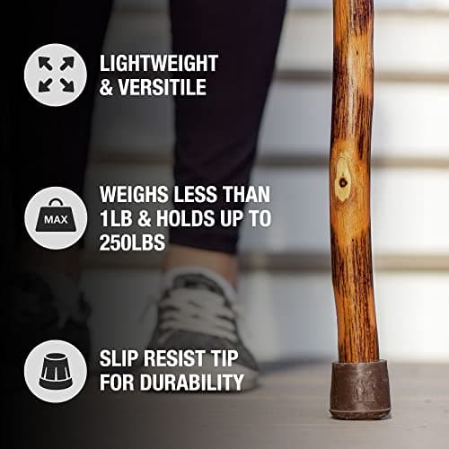 Brazos Rustic Wood Walking Stick, Twisted Hickory, Traditional Style Handle, for Men & Women, Made in the USA, 48" 5