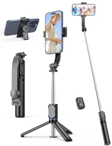Selfie Stick Tripod with Detachable Phone Holder, 41.7" Extendable Phone Tripod with Remote, 360° Rotatable Stand for iPhone, Samsung, and Android Smartphones (Black)