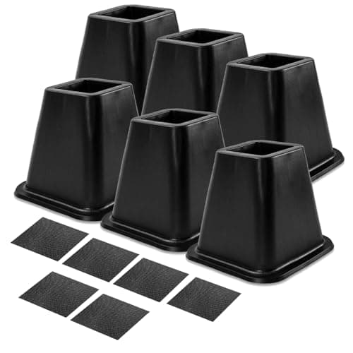 Seuqhck 6 Pack Bed Furniture Risers, 6 Inch Quality Plastic Couch Lift Risers Stackable Black Bed Legs for Sofa, Chair, Cabinet, Desk, Supports up to 2200 Lbs per Leg