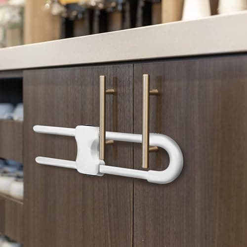 6 Pack Baby Proof Cabinet Locks, Adjustable U-Shaped Child Safety Locks for Cabinets, Drawers, Fridge, Closet | No Drill Baby Proofing Cabinet Latches with Secure Lock Button 6