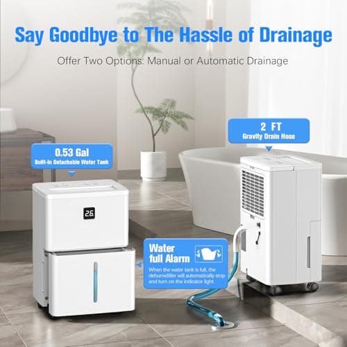 DEVERSE Max 25 Pints Dehumidifier for Home/Bedroom/Basement, 3000 Sq.Ft Coverage, with Drain Hose, Smart Humidity Control & Large Tank 7